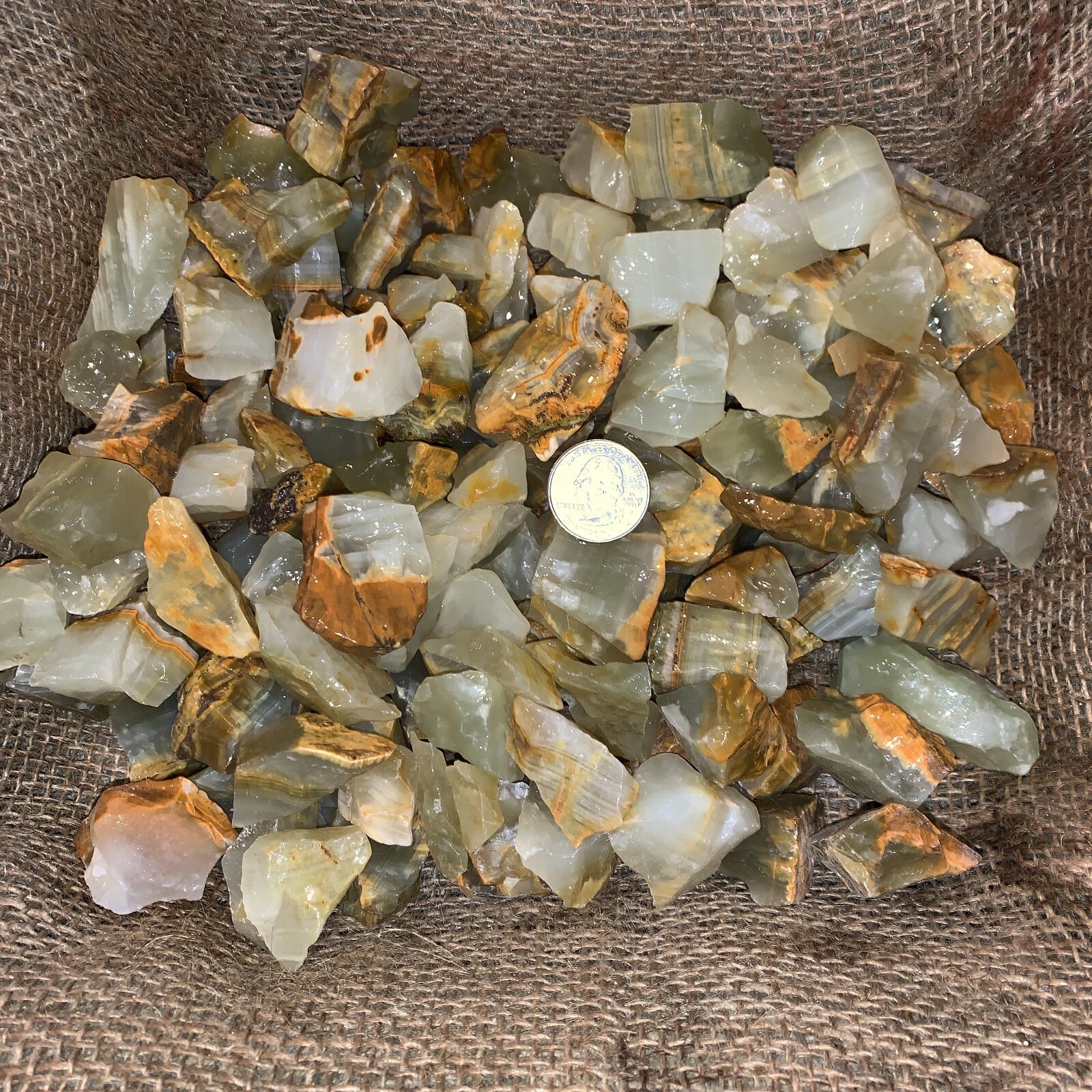 1000 Carat Lots of Green Onyx Rough – Plus a Very Nice FREE Faceted Gemstone