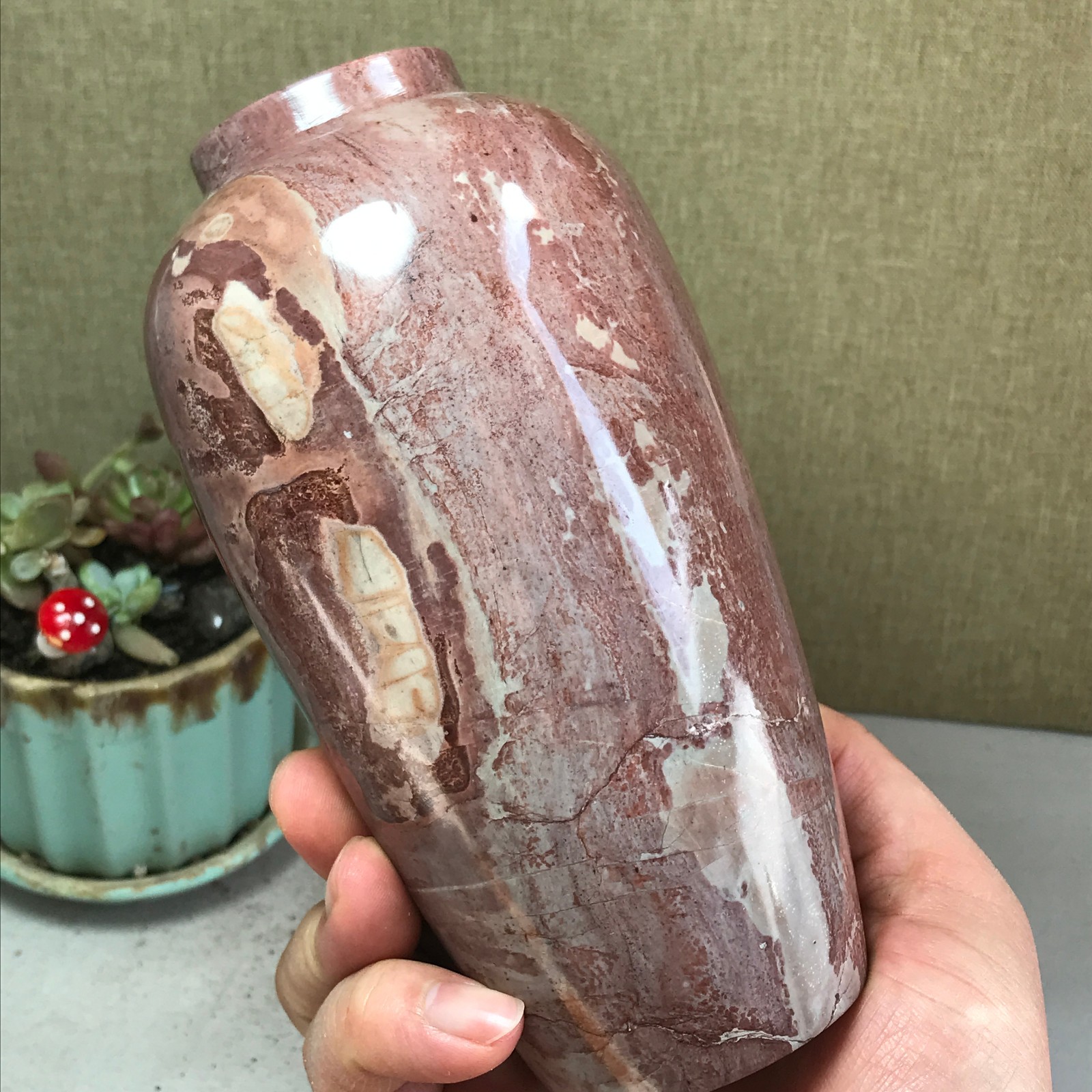 Natural Chinese painting vase stone crystal ornaments for home decoration A4164