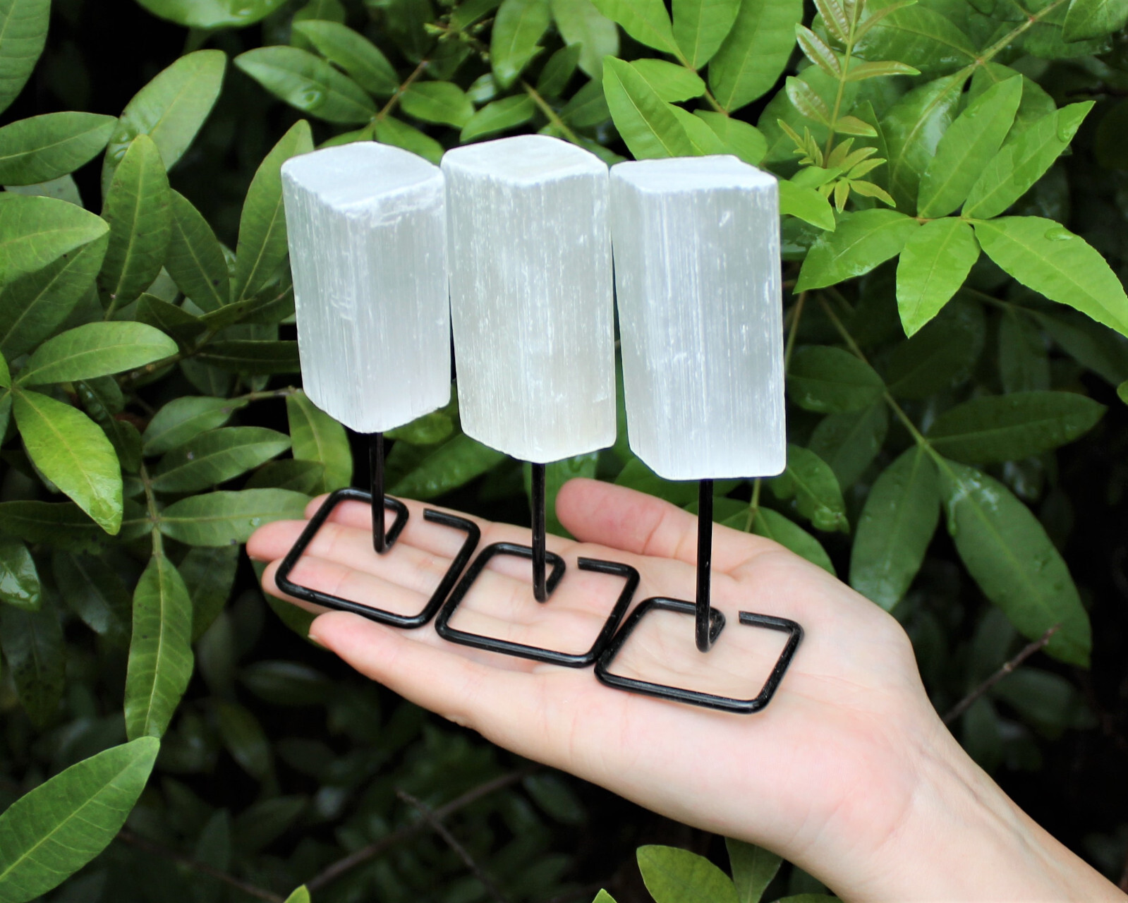 Selenite Stick On Metal Stand (Selenite Crystal On Pin, Natural Selenite Wand)