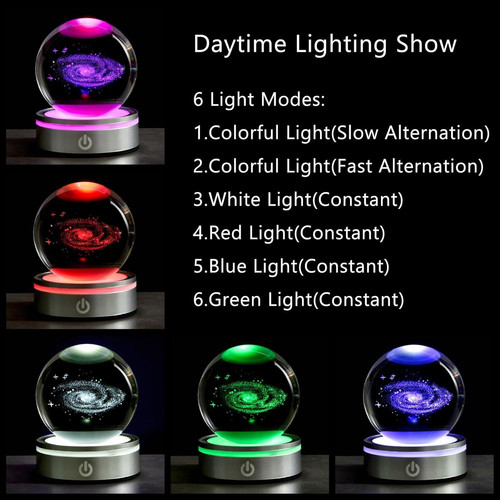 3D Galaxy Crystal Ball with LED Stand, 80mm Glass Sphere Decorative milky way