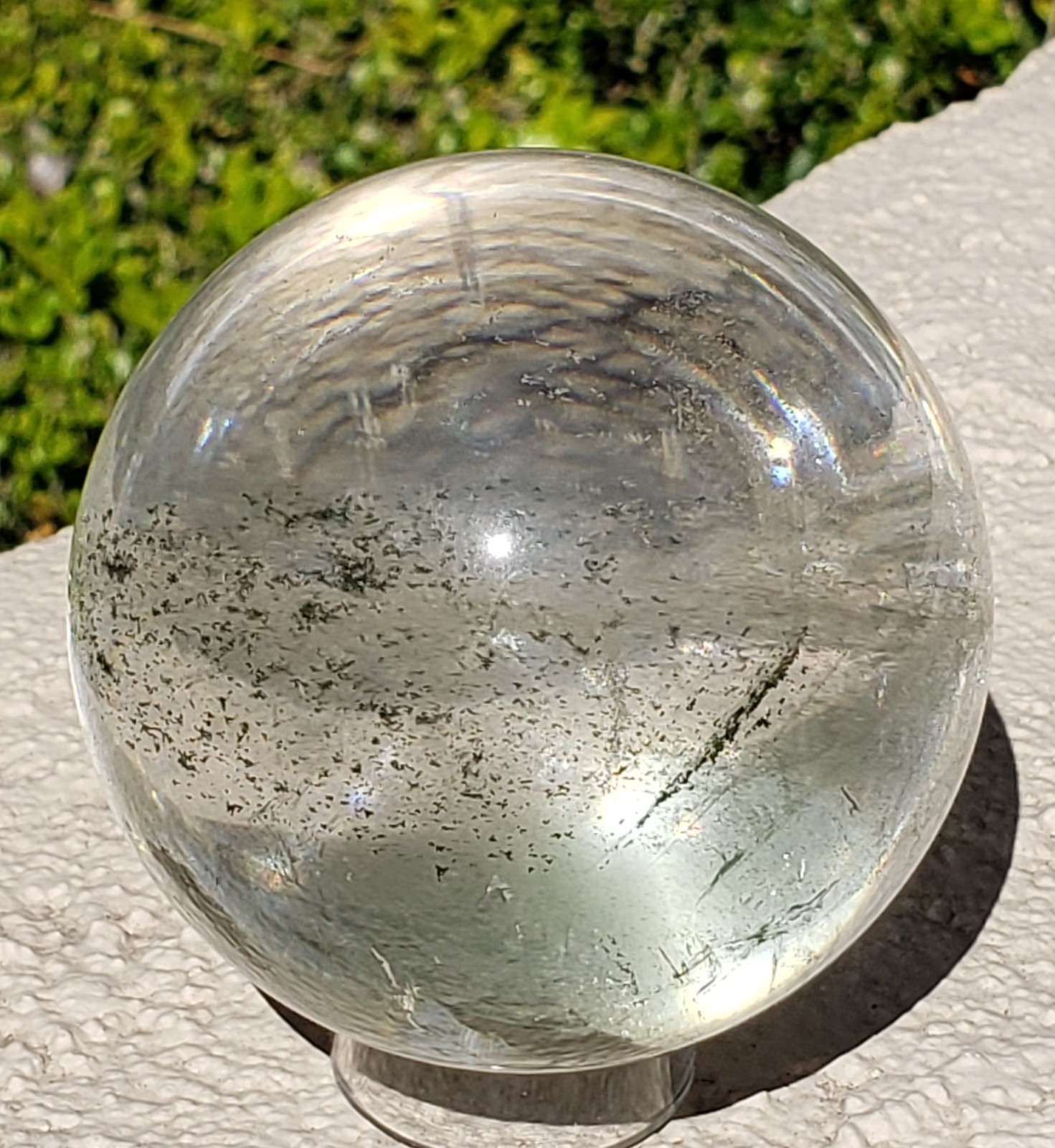 3″ Clear Green Garden Quartz Crystal Sphere Orb Ball Rainbows, 612g or 1.3 lbs