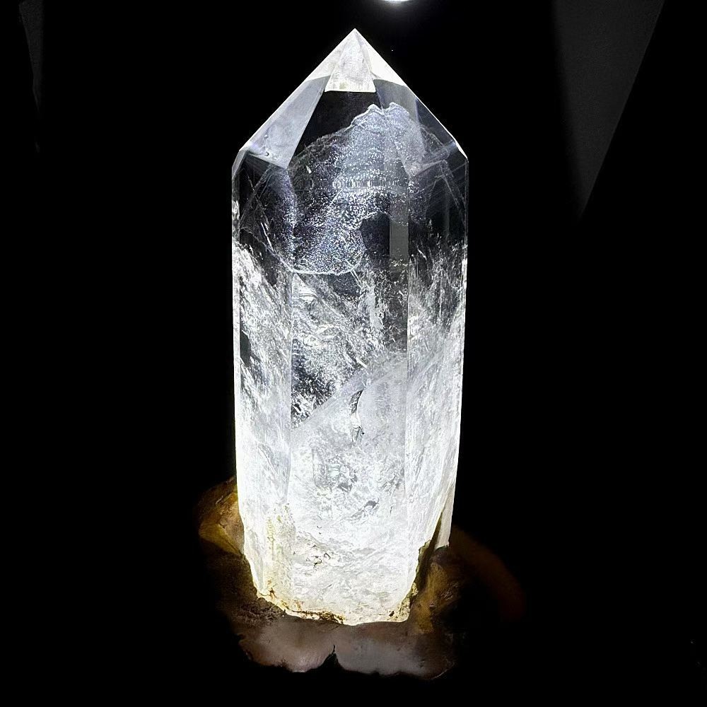 2.65LB Natural White Quartz Obelisk Crystal Energy Tower Point Reiki Decor+Stand