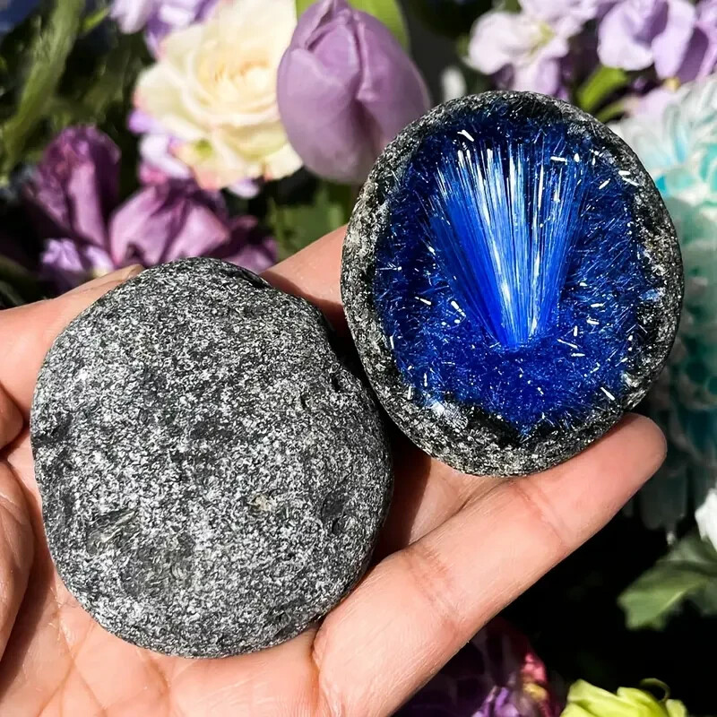 Natural Raw Blue Copper Ore Magnetite Goethite Mineral Cluster Geode Specimens