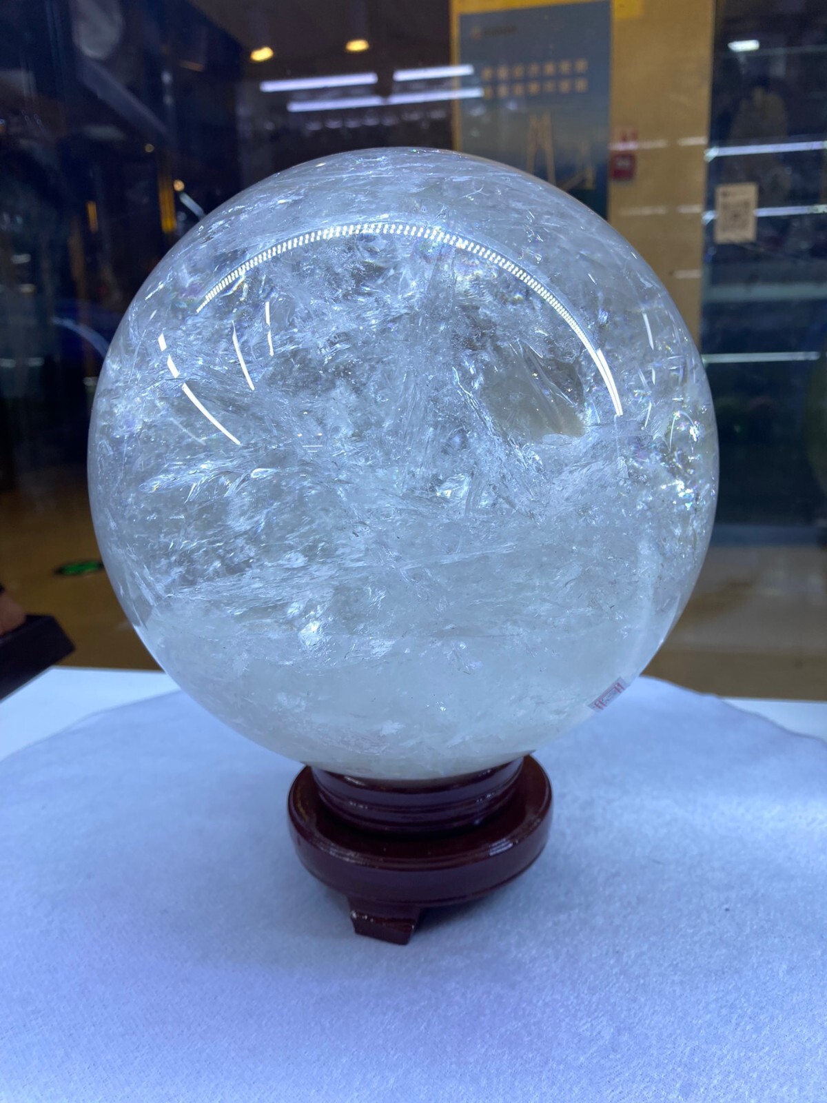 22LB Large Natural Clear Quartz Sphere White Crystal Ball Healing + Stand