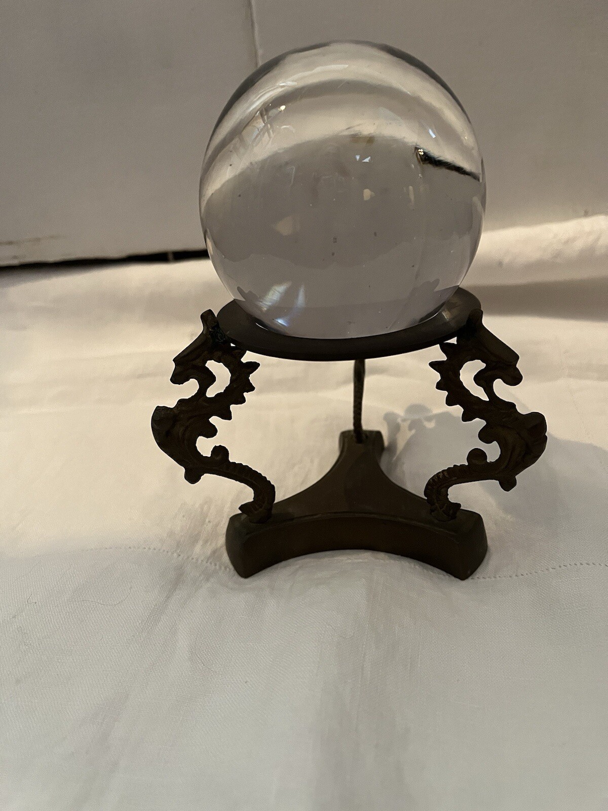 Clear Crystal on Vtg Dragon Stand No Chips Not Round has Flat Bottom 3″