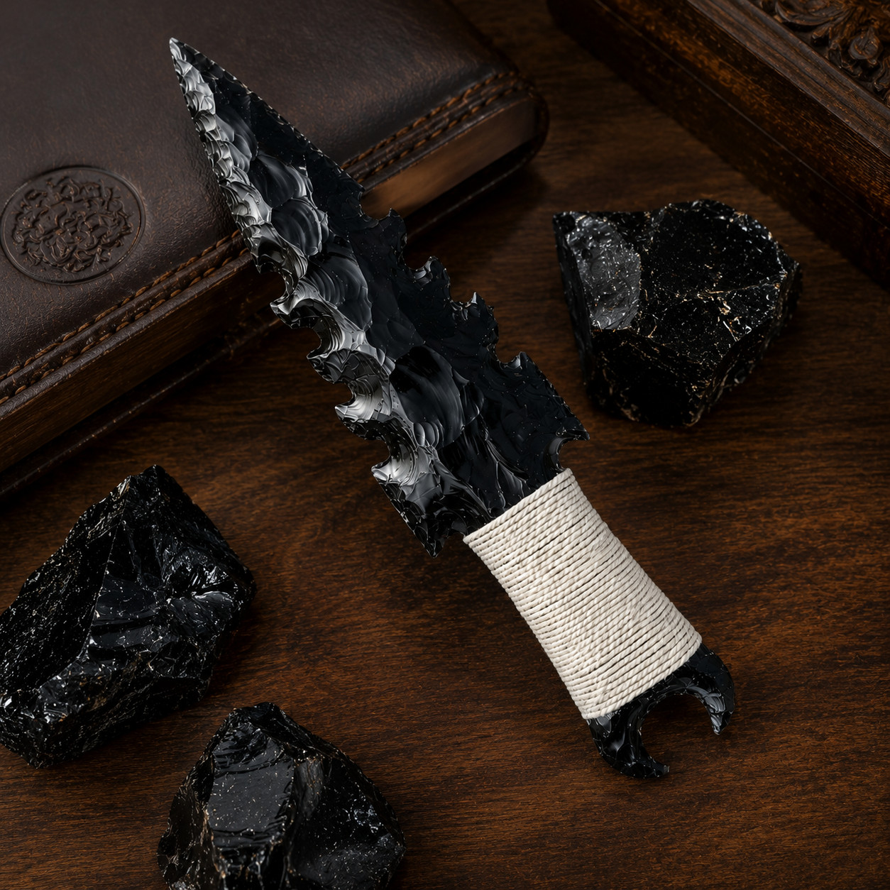 Handmade Black Obsidian Crystal Knife 10″ Flint Knapped Ritual Athame Gift