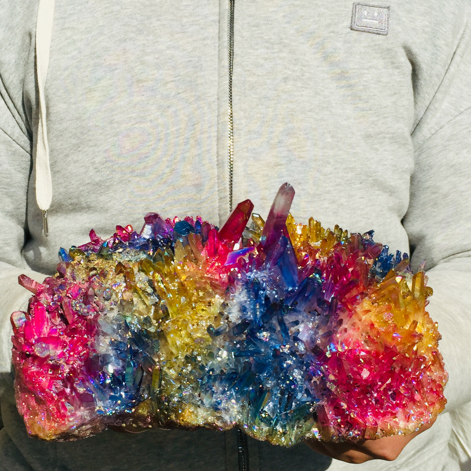 3155g Large Rainbow Aura Quartz Titanium Crystal Cluster Rough Specimen Healing