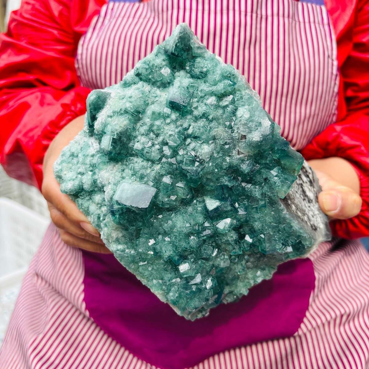 5.83LB Natural Green Fluorite Crystal Cluster Cubic Fluorite Specimen healing