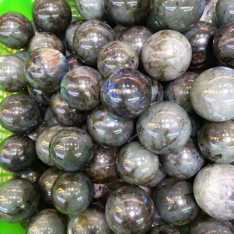 50mm Natural Labradorite Quartz Crystal Stone Sphere Healing Energy Ball + Stand