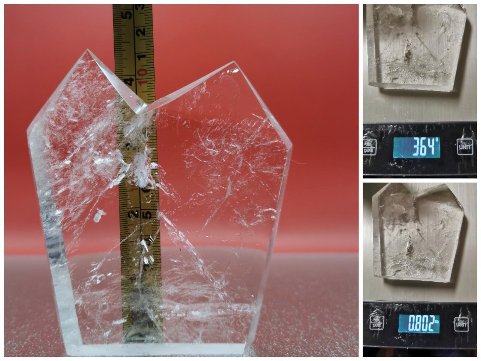 Natural Clear Quartz Double Point Obelisk Crystal With Custom Light Stand 364G
