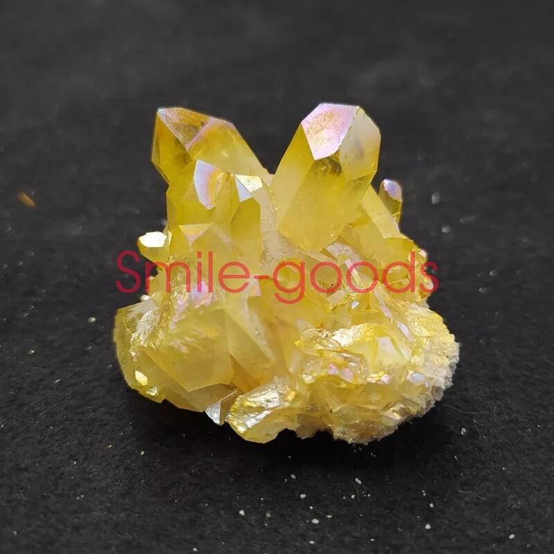 80g Natural Aura Yellow Titanium Stone Quartz Crystal Cluster Specimen Gift