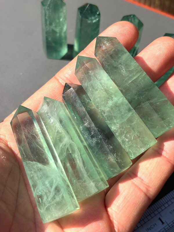 10pcs Green Fluorite Quartz Crystal Pointed & Faceted Wand Obelisk Reiki Chakra