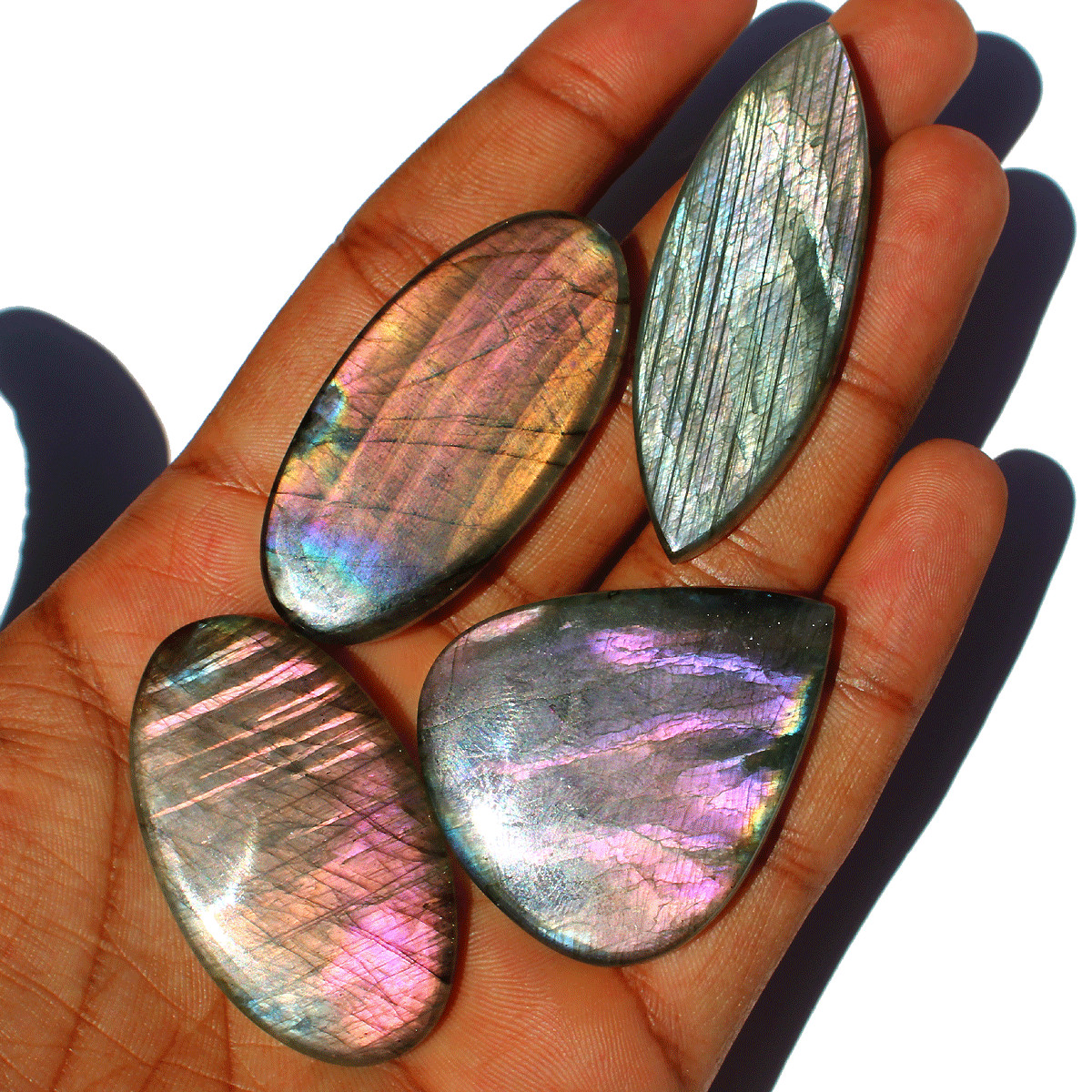 4 PC Natural Labradorite Multi Purple Flash Collectible Gem Crystal Palmstones