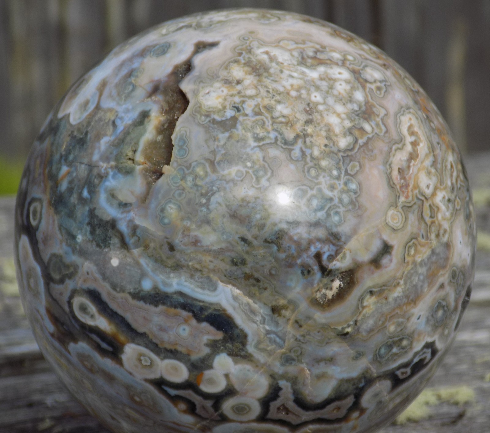 SWEET OCEAN JASPER SPHERE MARBLE 87MM OR 3 7/16” 6755