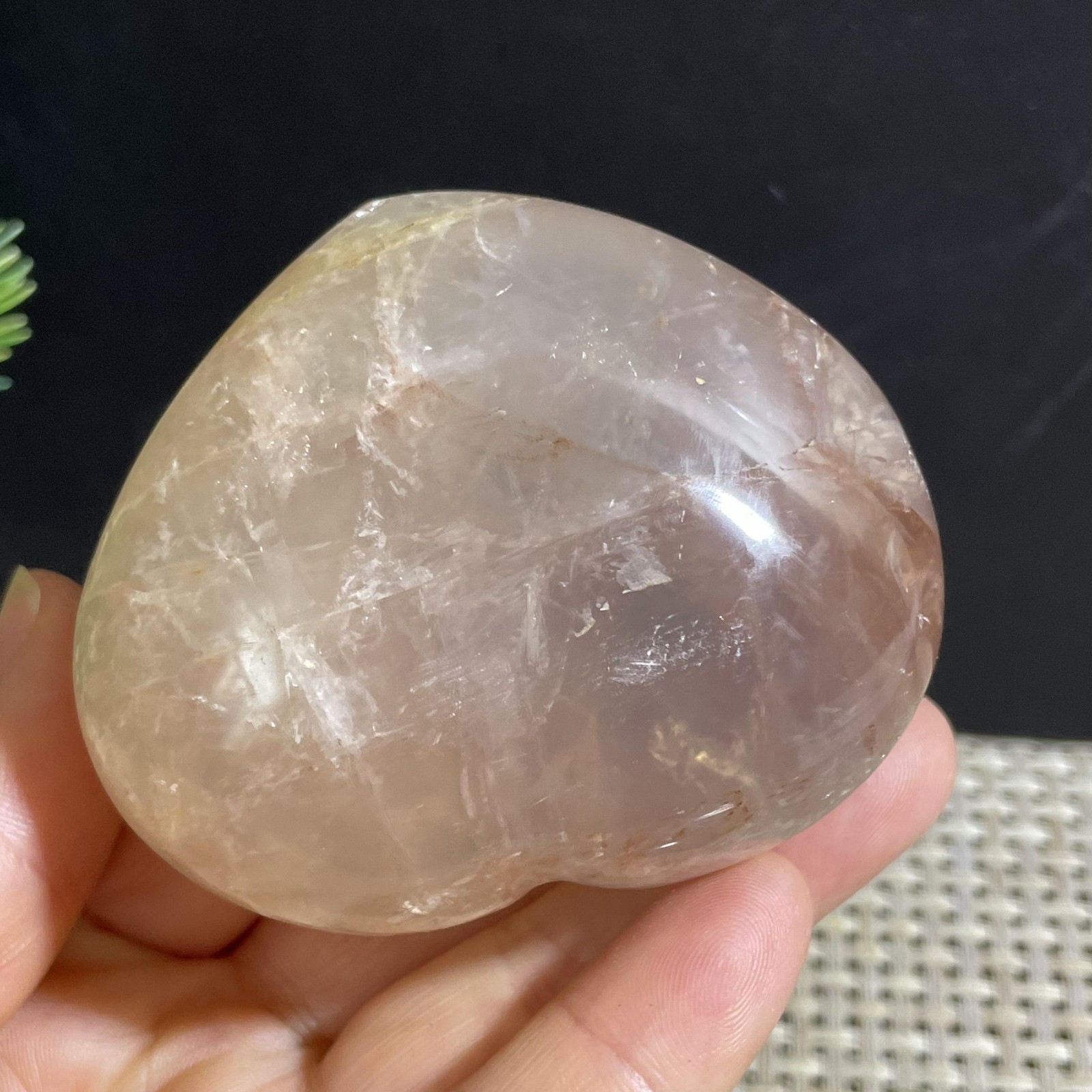214g Natural red gum flower crystal hand polished quartz heart