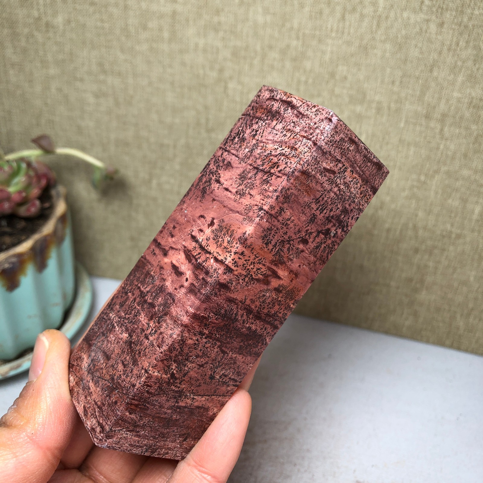 95mm Natural Chinese Painting Stone Quartz Crystal cuboid home decor 211g A3233