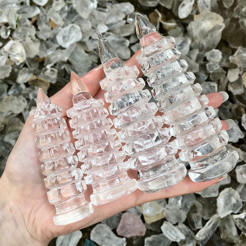 Natural Clear Quartz Wenchang Tower Crystal Carving Decor random 1pcs No base