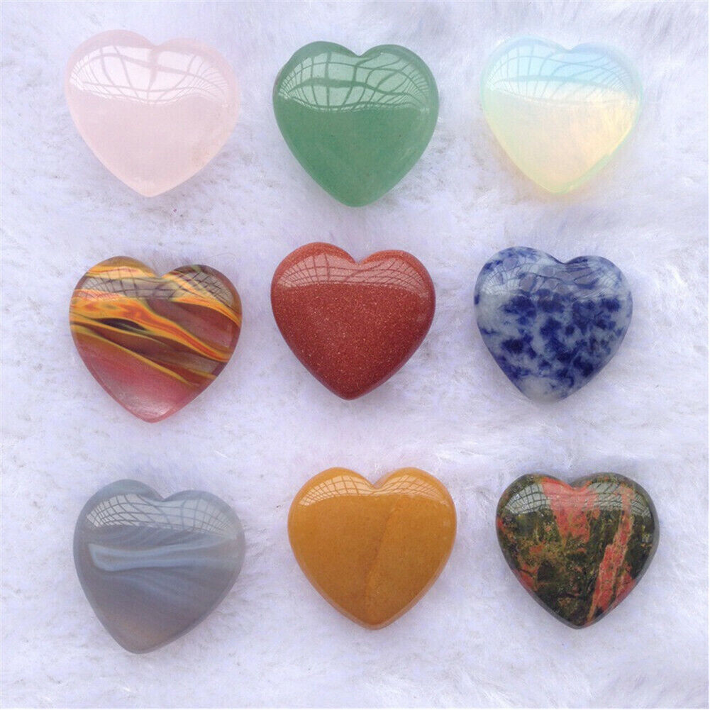 20PCS 20mm Natural Crystal Quartz Carved Heart shaped Healing Love Gemstones