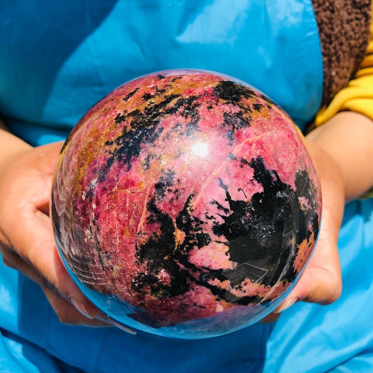 6.77LB Natural Rhodonite Crystal Sphere Pink Black Healing Gem Stone 4792