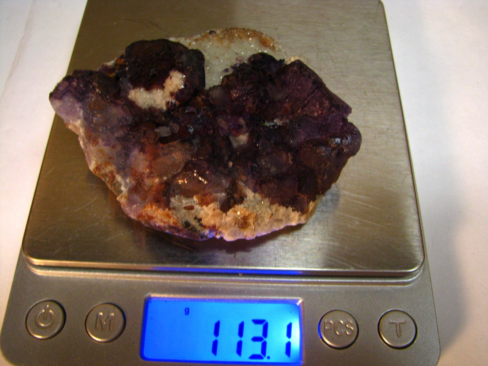 .24lb 3×2.5inch PURPLE FLUORITE ON CALCITE/QUARTZ QINGLONG MINE CHINA #137