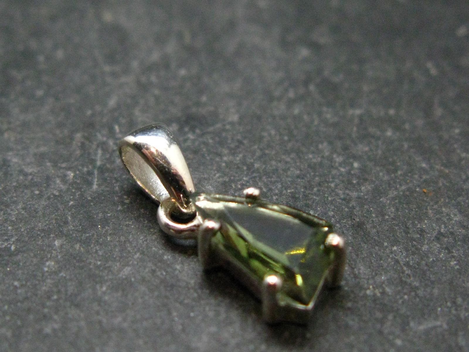 Moldavite Tektite Facetted Silver Pendant from Czech Republic – 0.7″ – 1.0 Grams