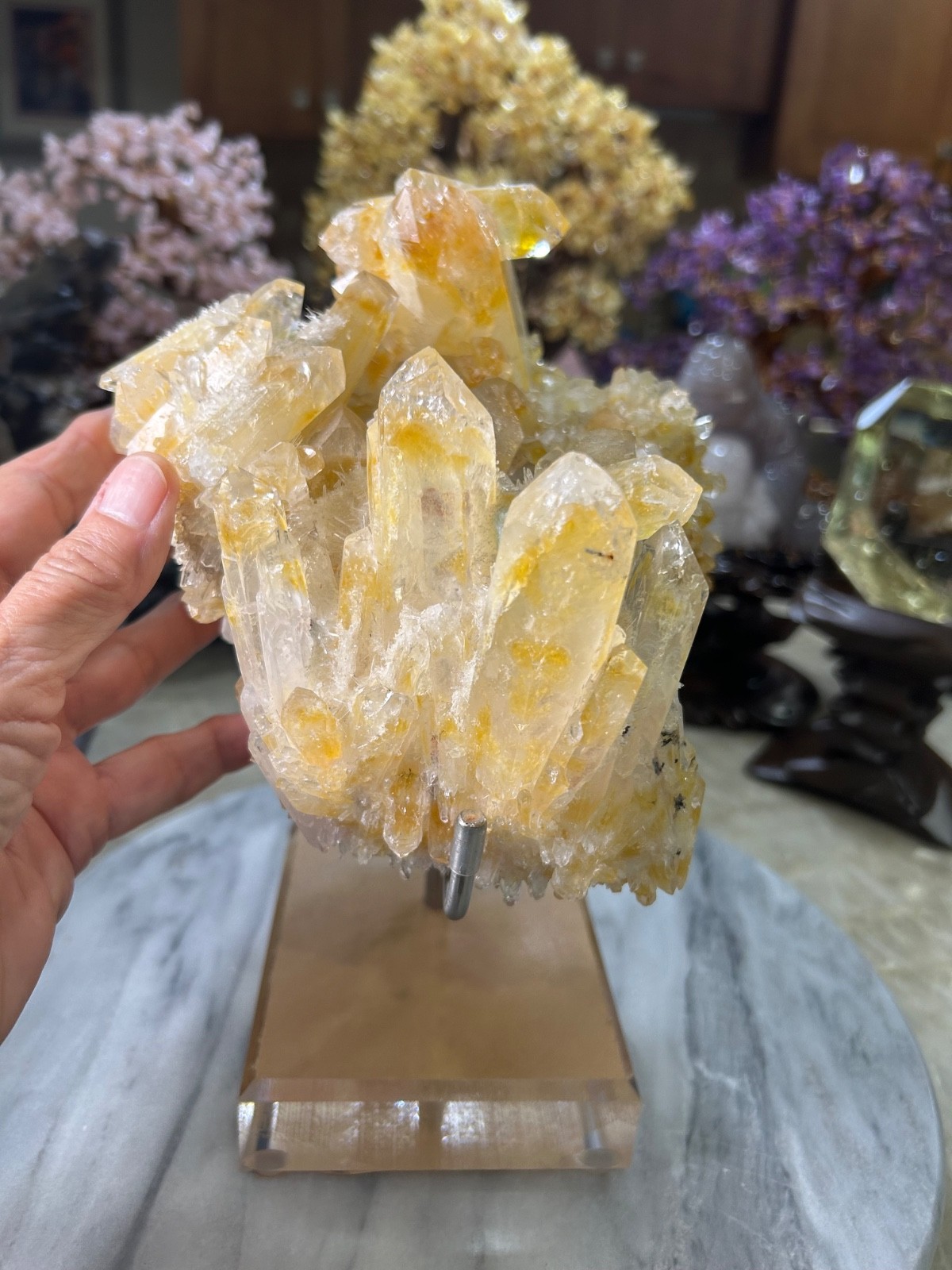 Mango Quartz Specimen Freeform on custom acrylic stand big