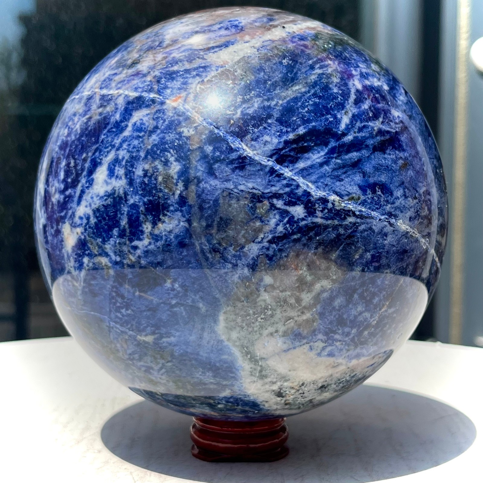 5.3 lb Shiny Blue Sodalite Crystal Ball with White Stripes Smooth Home Decor