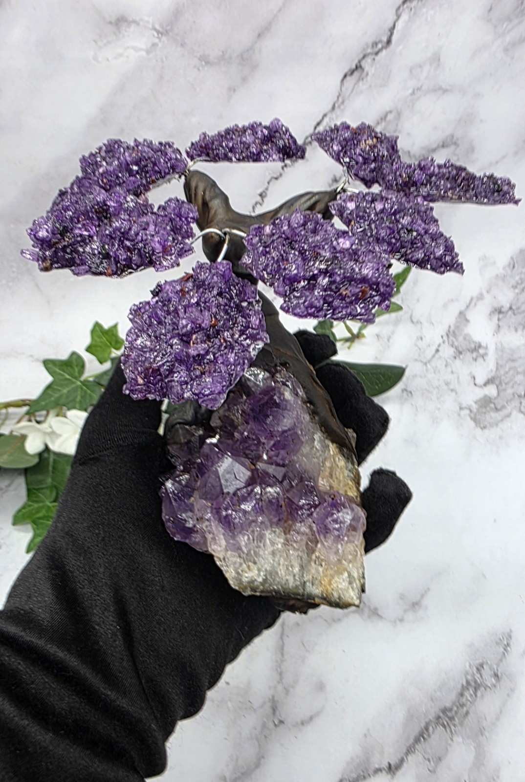 Amethyst Cluster Geode Sculpture Natural Amethyst Bonsai Money Tree Handcrafted