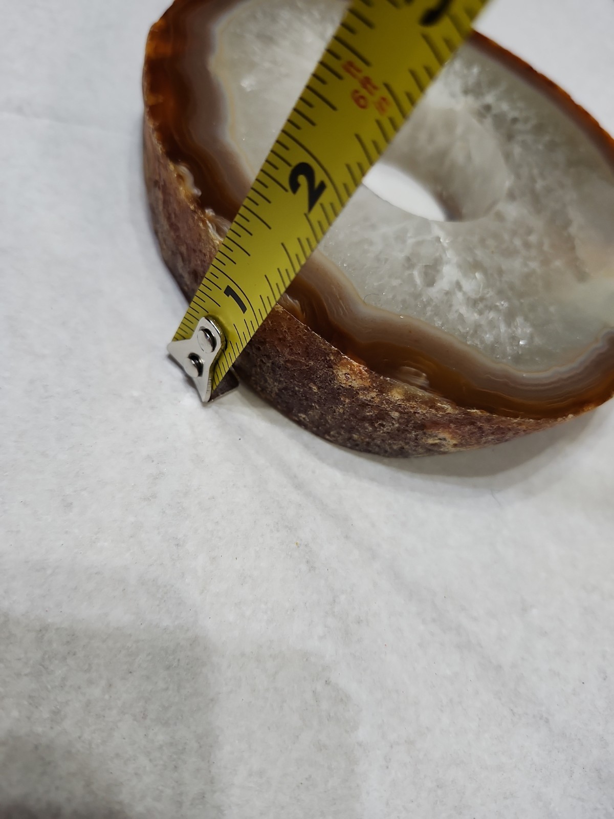 Polished Agate Geode Thick Slice 1.5 Inch Drilled Hole Brown And Clear 5×1 Inch