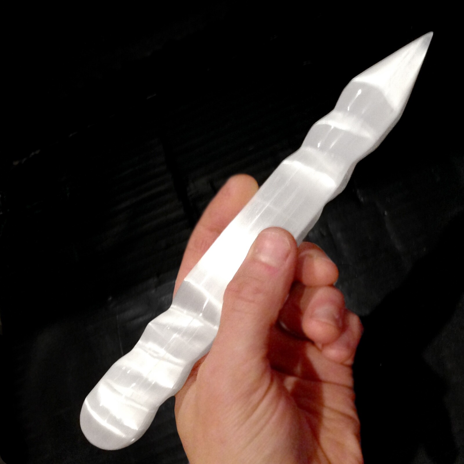 XL Selenite Crystal Massage Wand 8″ Spiral Polished Round Tip CHARGE CLEANSE