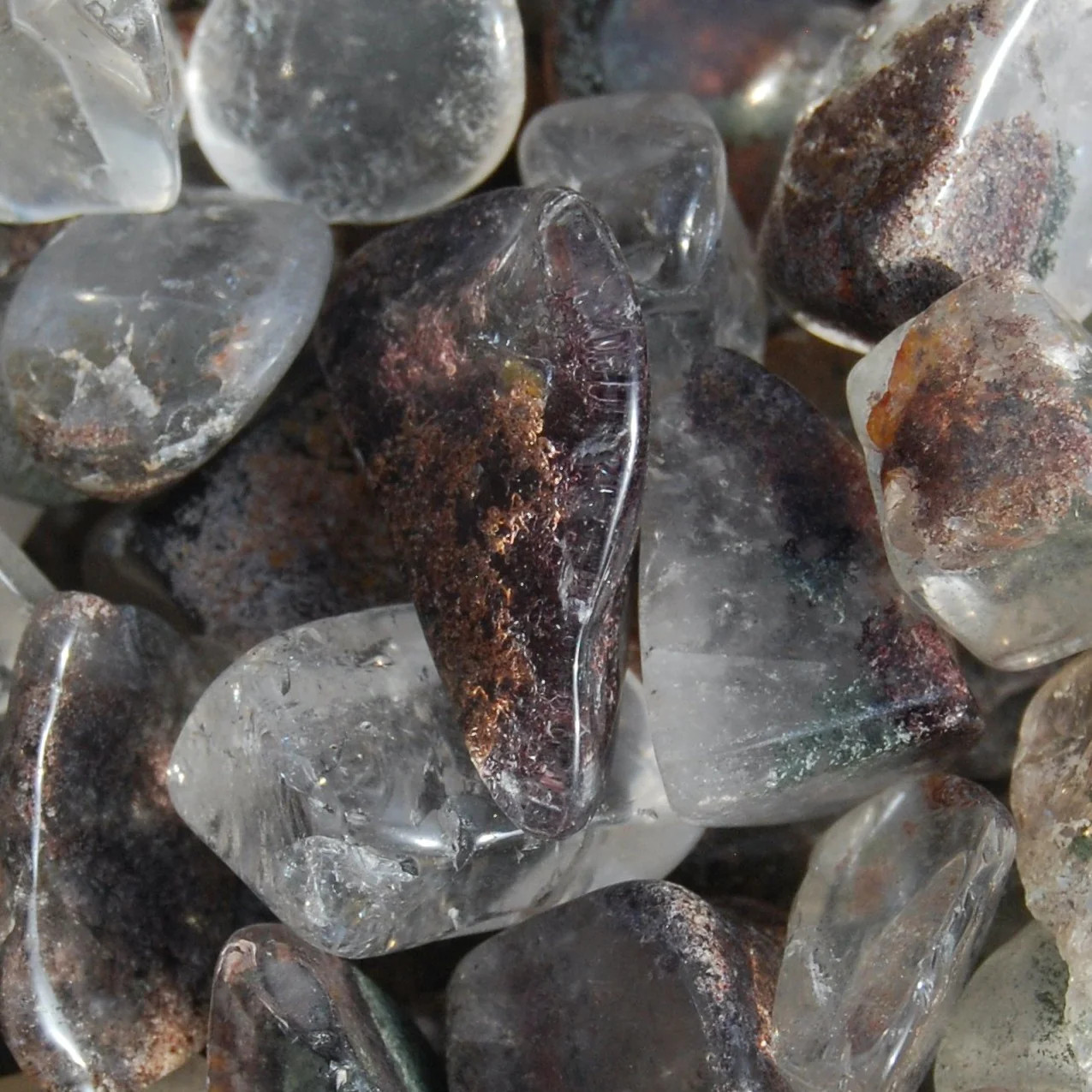10pcs Lodolite Garden Quartz Crystal Tumbled Stones, Extra Small Crystal Set