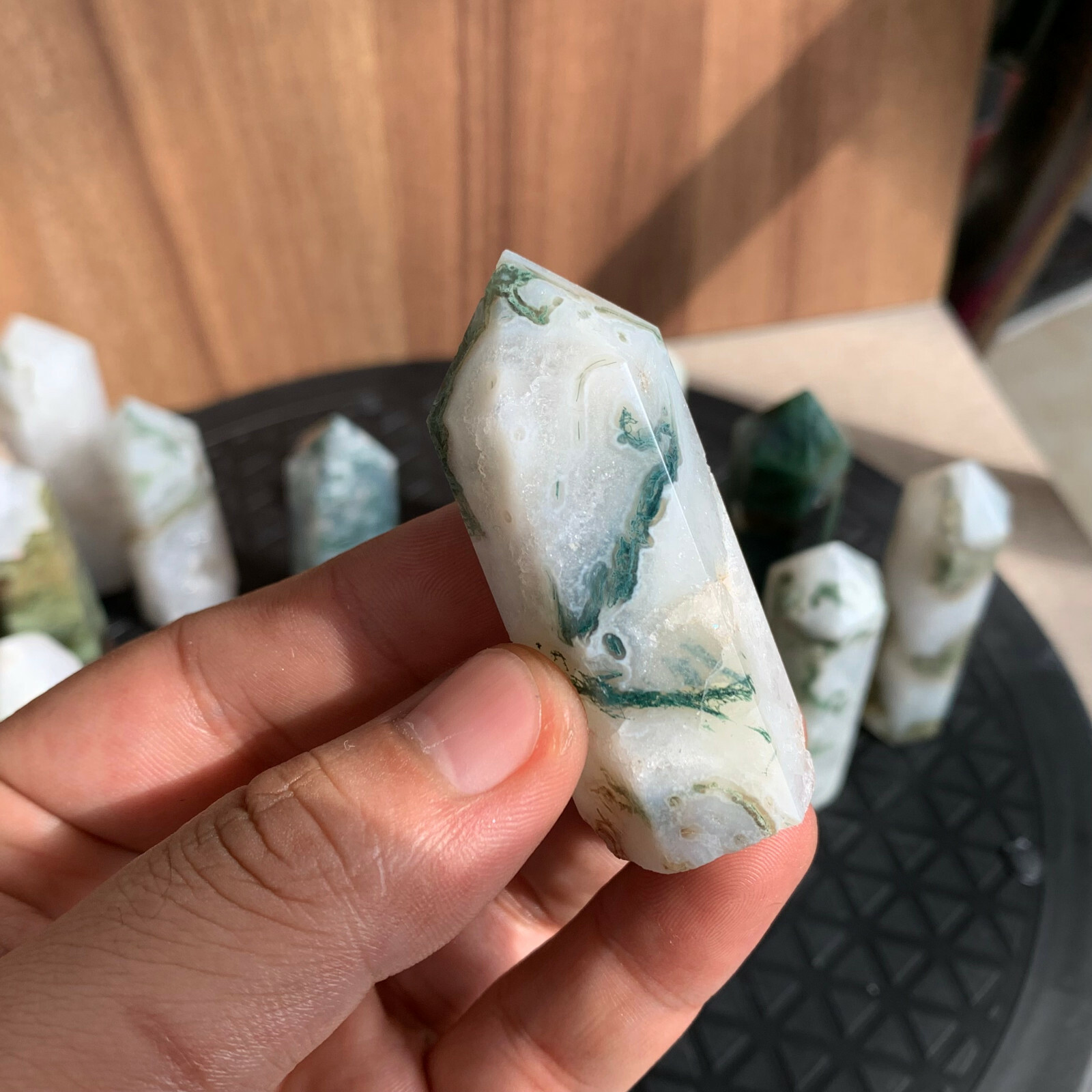 10pcs natural moss agate quartz obelisk crystal wand point healing 40-75mm