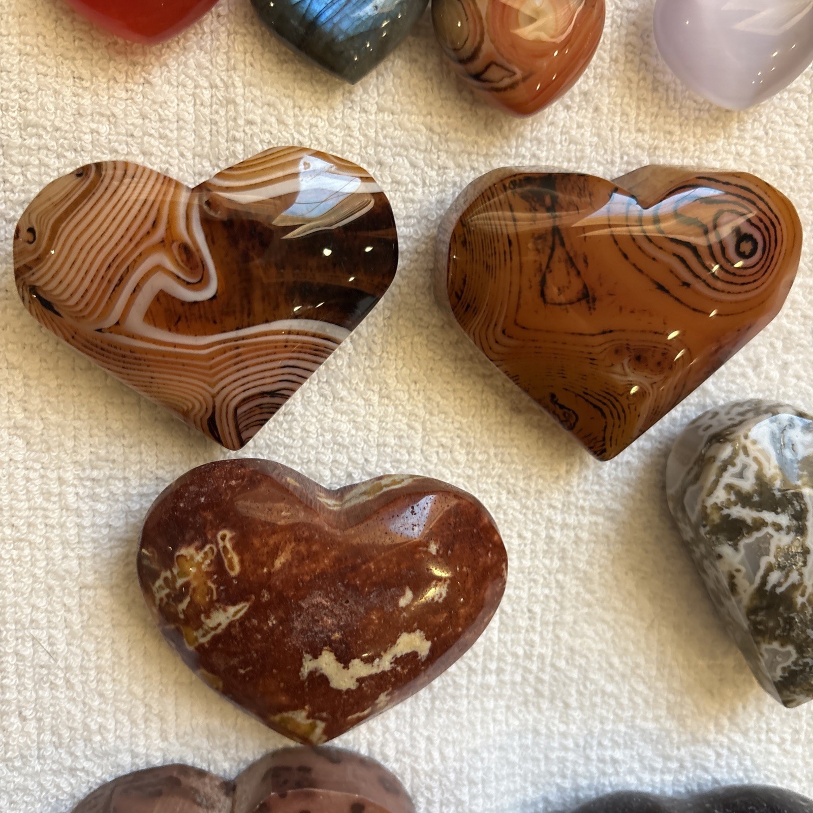 Lot Of 15 Crystal Hearts Agate Druzy Carnelian Sardonyx Cats Eye Moonstone Amy