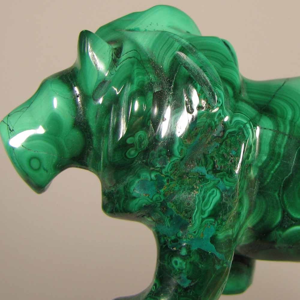3.7″ Handcarved MALACHITE LION Gemstone Animal Carving – Congo, Africa