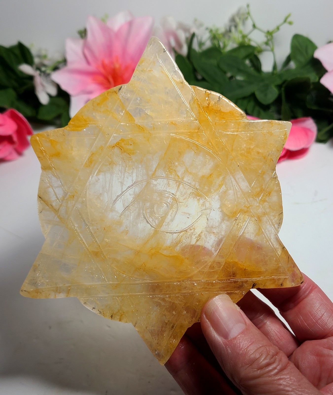 5.3″ A++ 249g Best Golden Healer All Seeing Eye No Evil Crystal Healing Carving