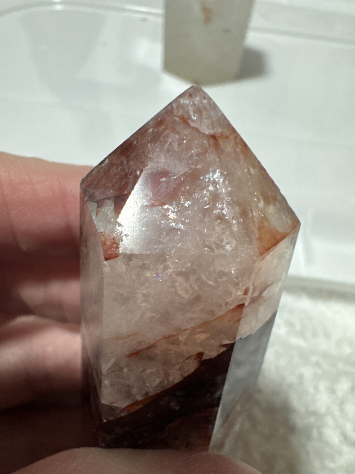 Imperfect Tower Duo. Fire Quartz And Quartz With Fire And Epidote Inclusion