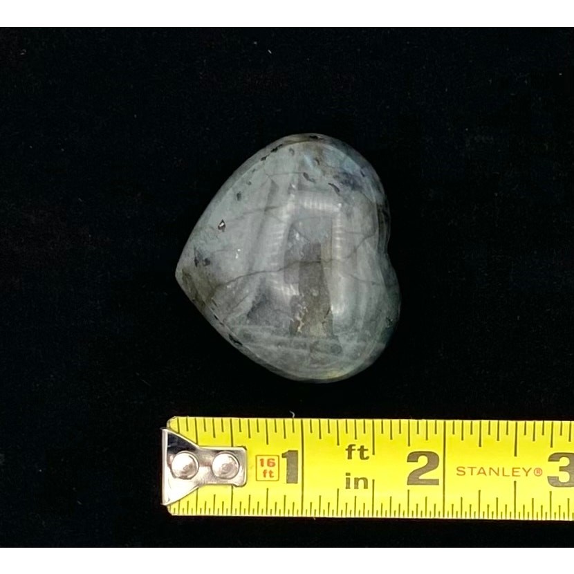 Labradorite Heart Shaped Palm Stone Paperweight 1 7/8” Carved Iridescent Stone