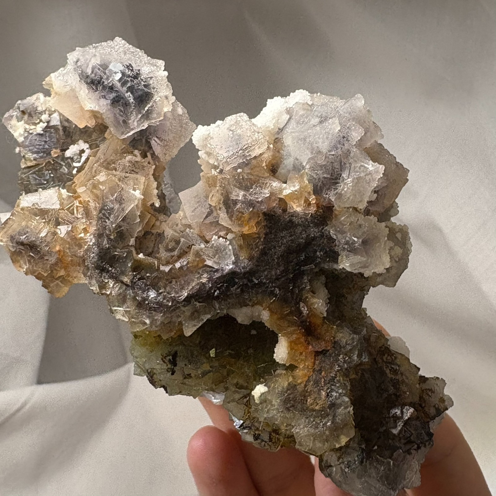 Rare Dual Color Fluorescent Natural Fluorite w/ Gypsum Raw Mineral Specimen
