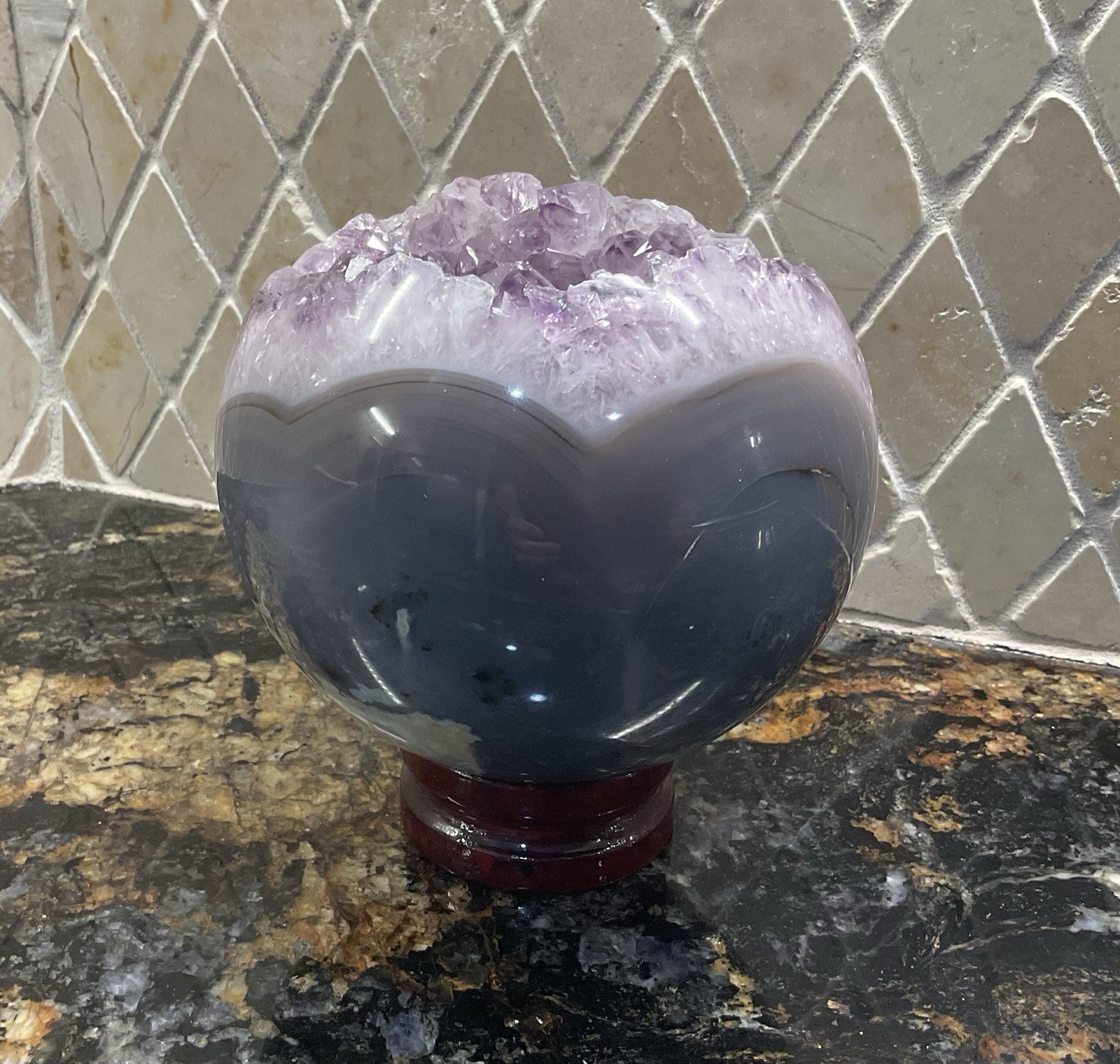 Amethyst Geode Sphere 2 lbs. 8 oz. 3.75 in. With Wood Stand