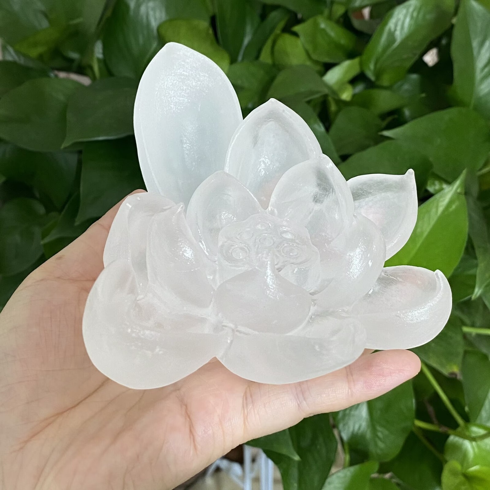 605g Natural clear quartz lotus crystal hand carved mineral specimen gift