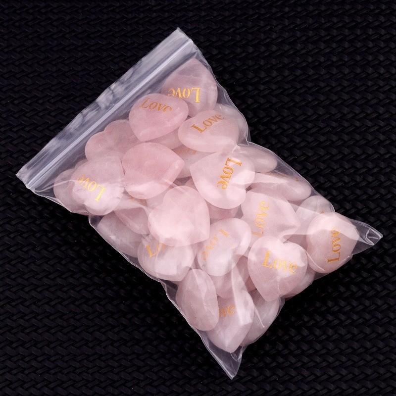 Natural Rose Quartz Heart Pendants Love Engraved Beads Charms Random 1piece