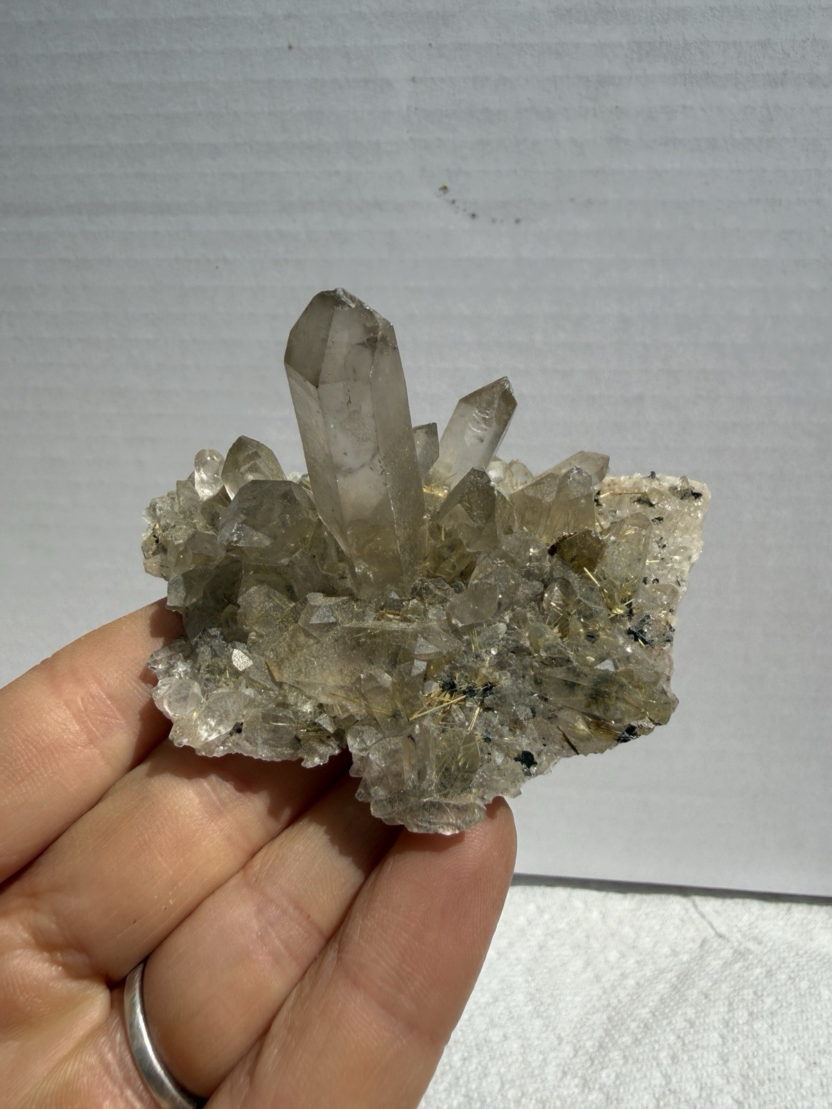 Rutilated Smoky Quartz Crystal Cluster Specimen – Golden Rutile Inclusions