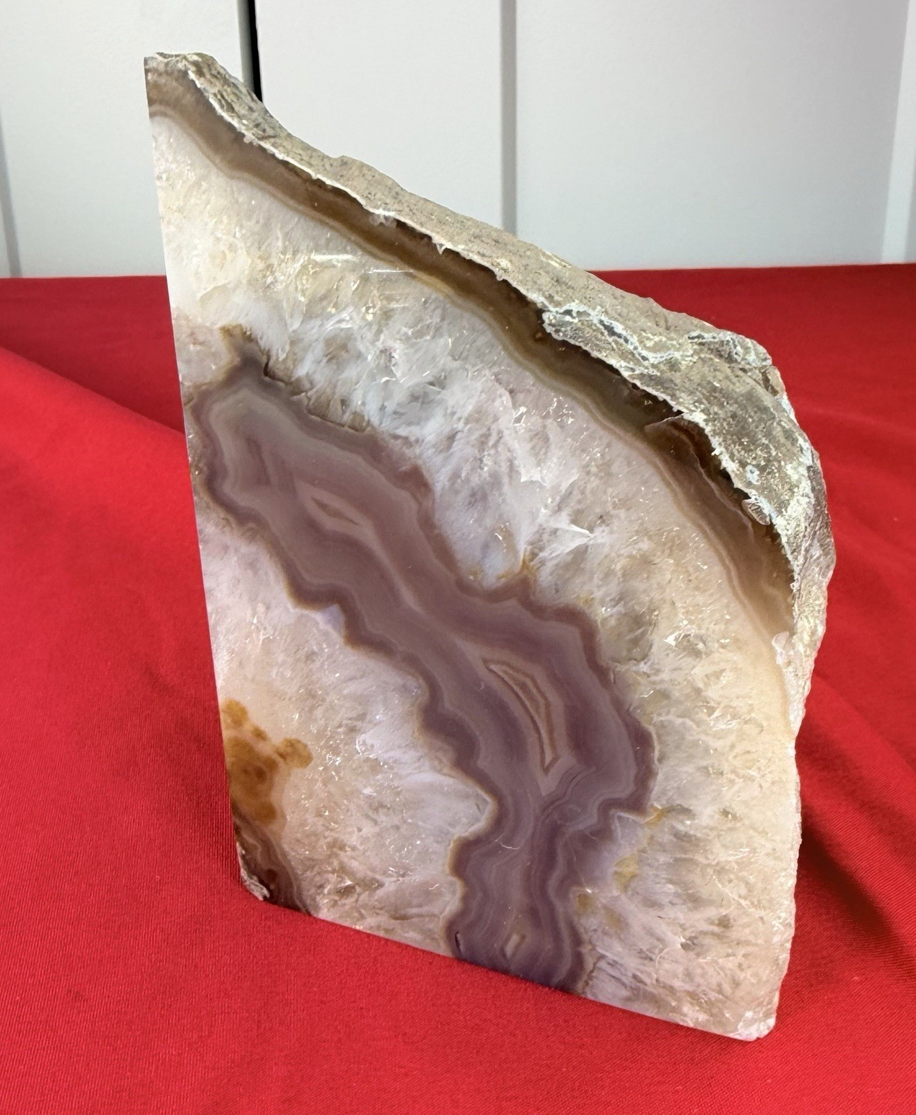 Natural Brazilian Agate Geode Bookend Polished Crystal Quartz Specimen 5.25”