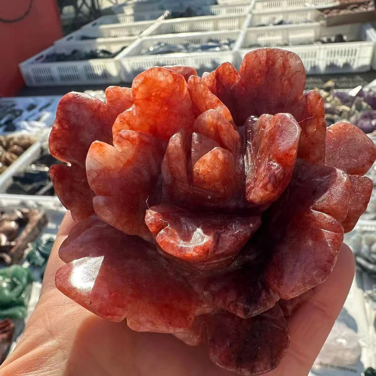 1PC Natural Red gum flower Quartz Carved Flower Skull Crystal Reiki Decor Gift