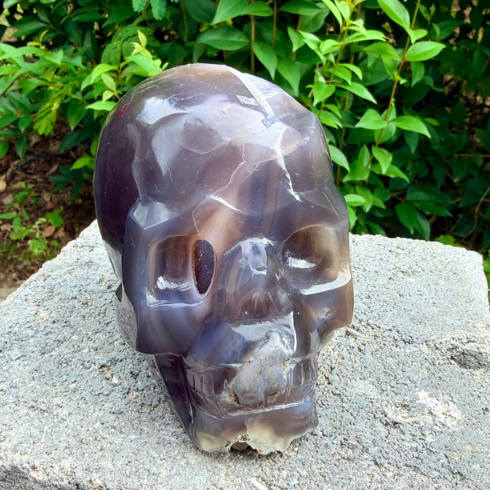 2.36lb Amethyst agate crystal cave skull, Rare hand carved skull specimen