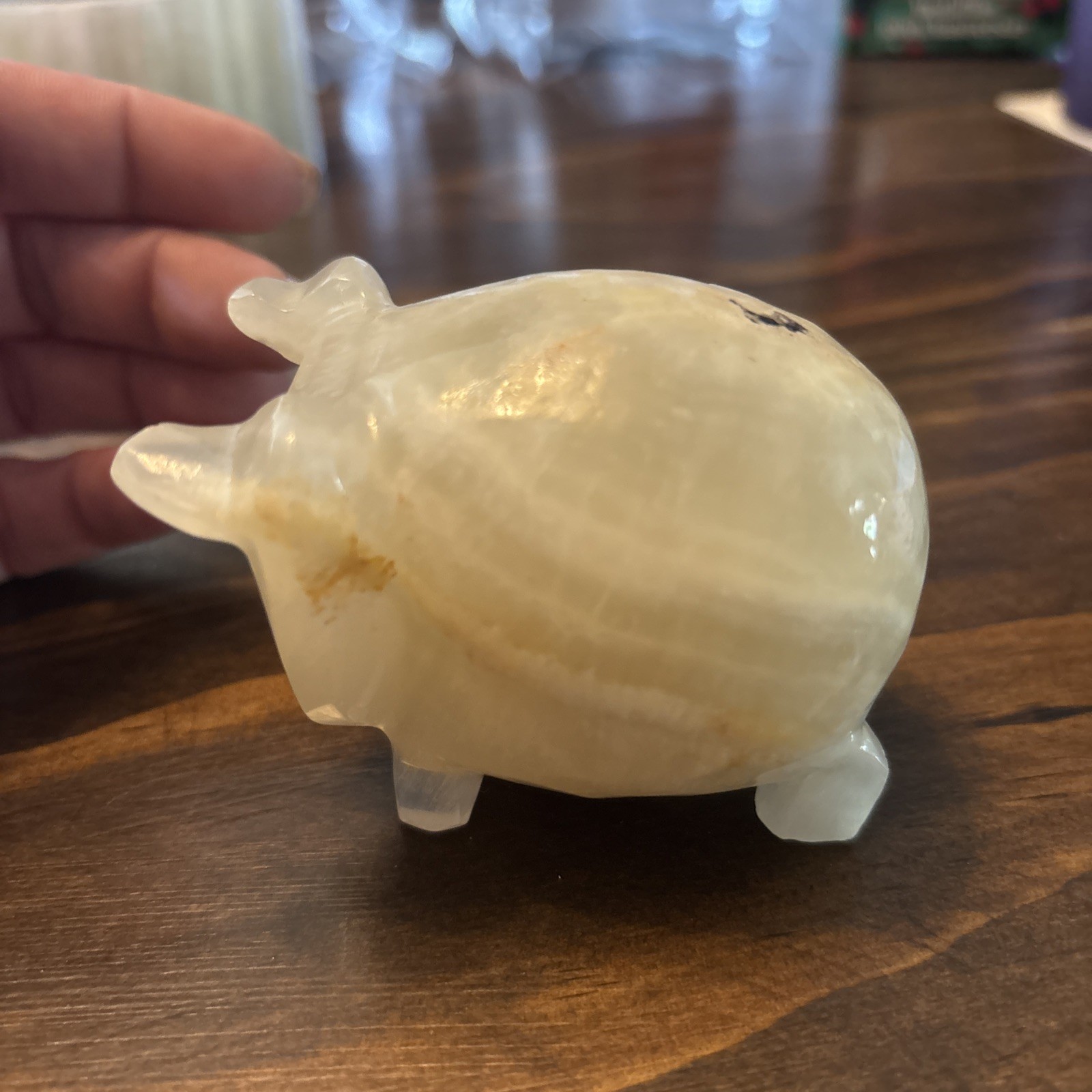 Carved White Opaque Quartz Stone Pig Figurine Healing Stone