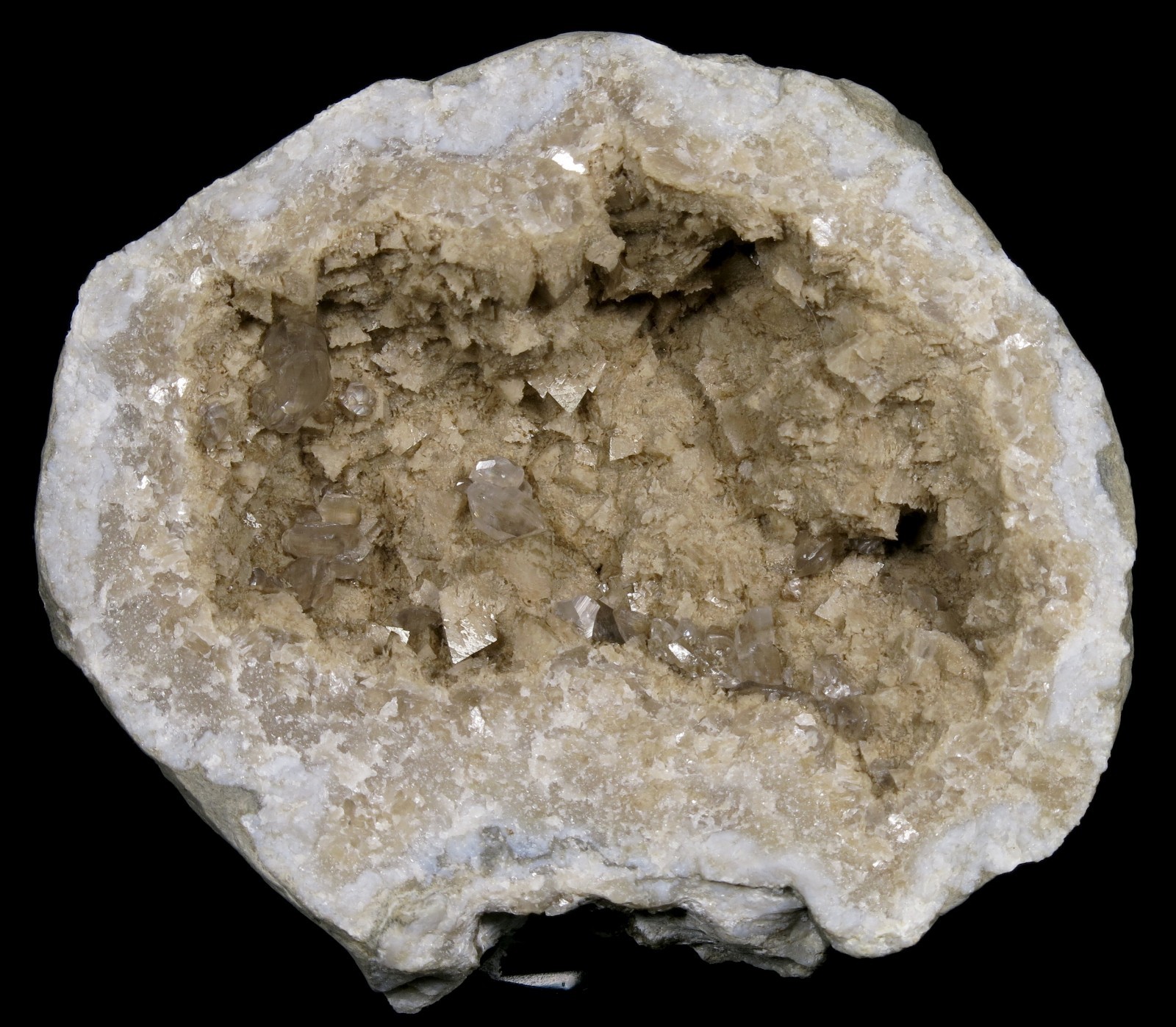 Unusual – Pristine calcite crystals atop etched ones 2-1/2″ Keokuk geode !!!