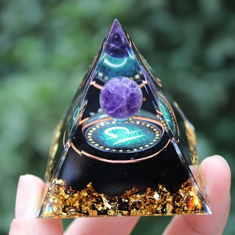 Orgonite Pyramid Amethyst Peridot Healing Crystal Energy Orgone EMF Protection