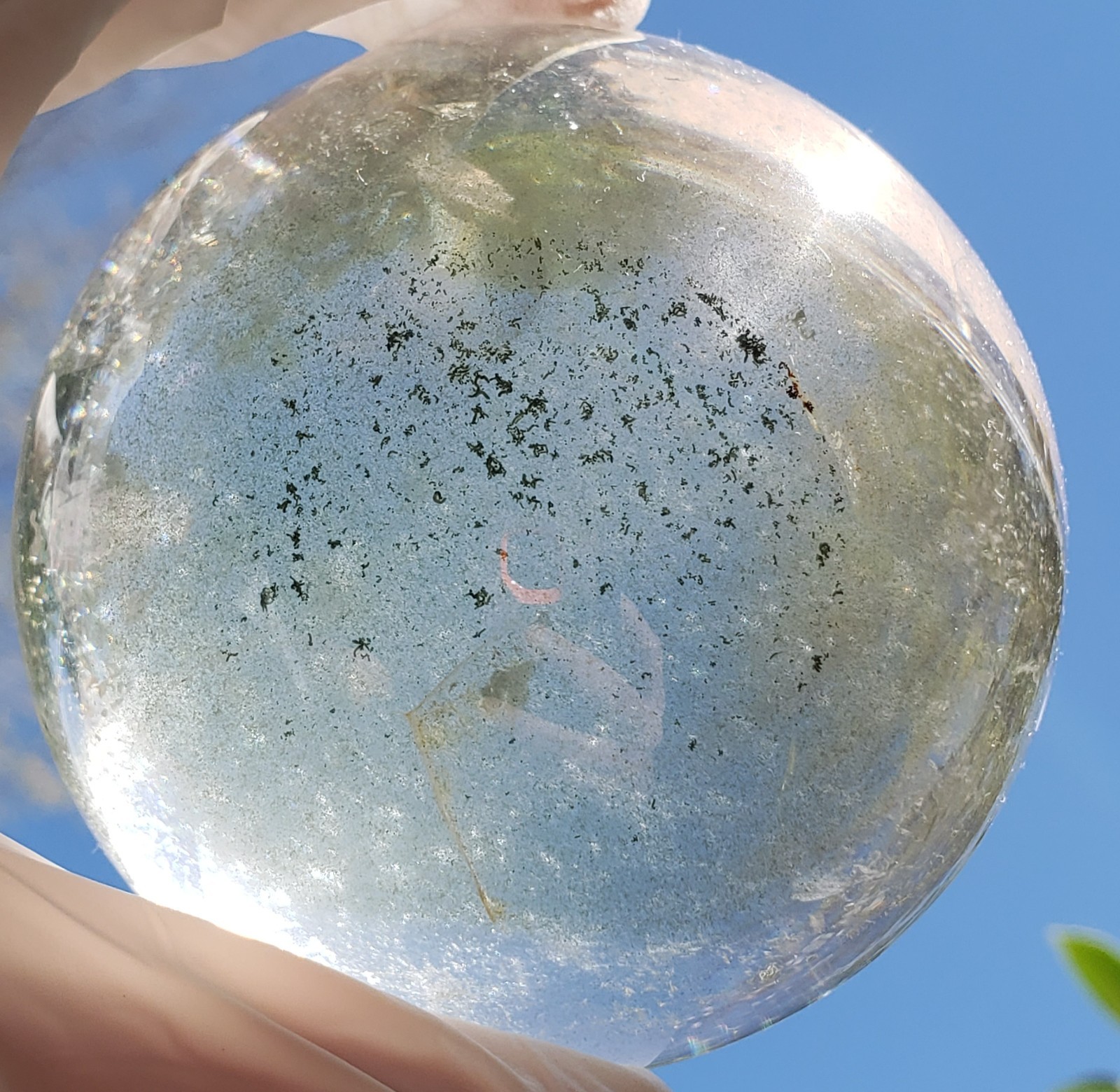 3″ Clear Green Garden Quartz Crystal Sphere Orb Ball Rainbows, 612g or 1.3 lbs