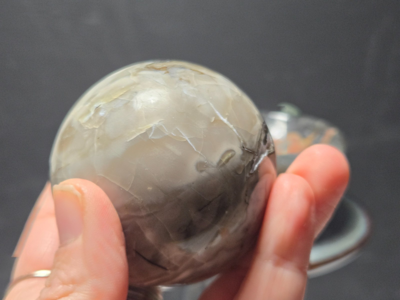 Set of (2) UV Reactive Football Agate dish/holder & Volcano sphere! G15